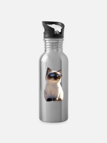 Birma Katze Heilige Birmakatze Süße Birma Katzen - Trinkflasche mit integriertem Trinkhalm - Lightsilver