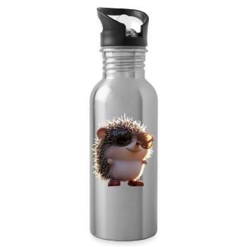 Igel Weißbauchigel Stacheligel Liebe Süßer Igel - Trinkflasche mit integriertem Trinkhalm - Lightsilver - Rechts