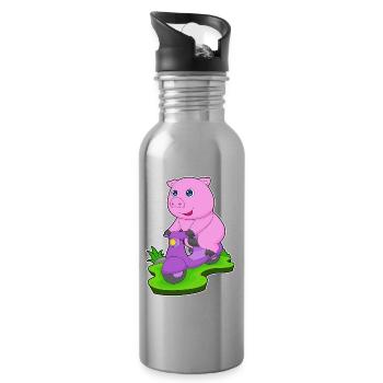 Trottinette Pig - Gourde avec paille intégrée - argent clair - Droite