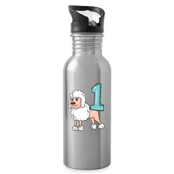 Number 1 Number One - Poodle Dog Motif - Water bottle with straw - silver - Right