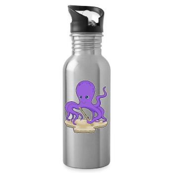 Octopus Musician Flute Music - Water bottle with straw - silver - Right