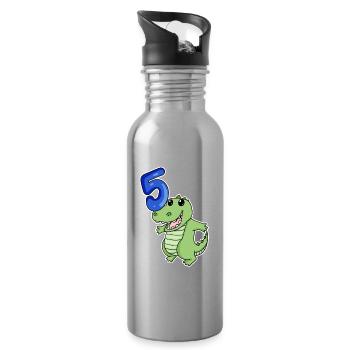 5th Birthday Motif Crocodile - 5 years - Water bottle with straw - silver - Right