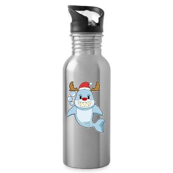 Shark Christmas Reindeer - Water bottle with straw - silver - Right