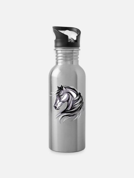 Balade à poney Poney Cavalier Poulain Équitation Ferme à poneys - Gourde avec paille intégrée - argent clair