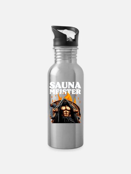 SAUNA MEISTER - Trinkflasche mit integriertem Trinkhalm - Lightsilver
