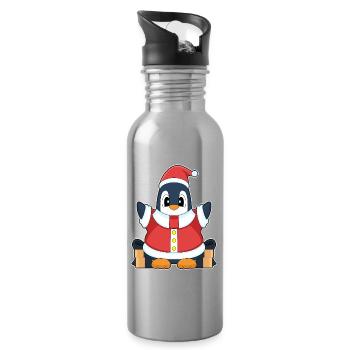 Pinguin Weihnachten Weihnachtsmann - Trinkflasche mit integriertem Trinkhalm - Lightsilver - Rechts