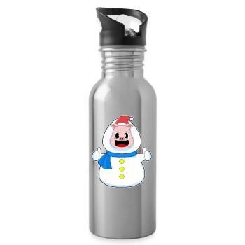 Schwein Weihnachten Schneemann - Trinkflasche mit integriertem Trinkhalm - Lightsilver - Rechts