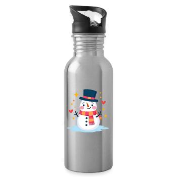 Süßer Schneemann mit Zylinder Festliche Weihnachtsstimmung - Trinkflasche mit integriertem Trinkhalm - Lightsilver - Rechts