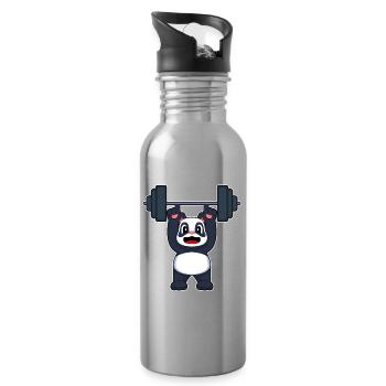 Panda Bodybuilder Langhantel Bodybuilding - Trinkflasche mit integriertem Trinkhalm - Lightsilver - Rechts