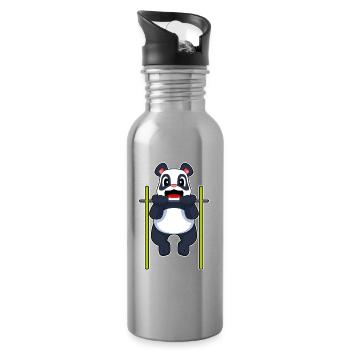 Panda Bodybuilder Klimmzüge Bodybuilding - Trinkflasche mit integriertem Trinkhalm - Lightsilver - Rechts