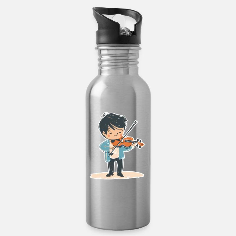 Kleiner Geigenjunge - Trinkflasche mit integriertem Trinkhalm - Lightsilver