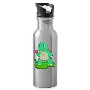 Turtle Flower - Water bottle with straw - silver - Right