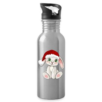 Süßer Hase mit Santa Mütze Weihnachtsmütze - Trinkflasche mit integriertem Trinkhalm - Lightsilver - Rechts
