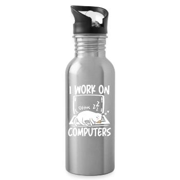 I work on computers - Trinkflasche mit integriertem Trinkhalm - Lightsilver - Rechts