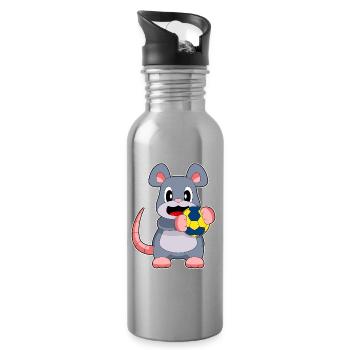 Mouse Handball Player Handball - Water bottle with straw - silver - Right