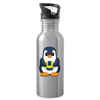 Penguin Handball Player Handball - Water bottle with straw - silver - Right