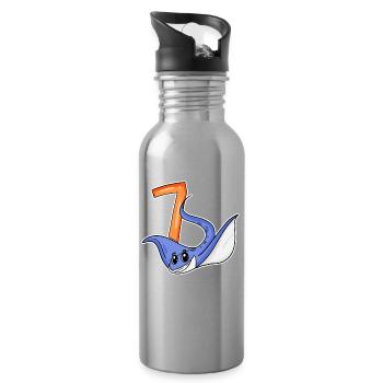 7th Birthday Motif Stingray - 7 years old - Water bottle with straw - silver - Right