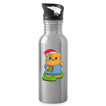 Hamster Christmas Christmas Hat - Water bottle with straw - silver - Right
