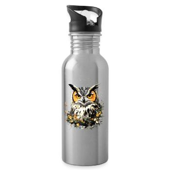 Owl Barn Owl Owl Owl Owl Cute Owls - Water bottle with straw - silver - Right