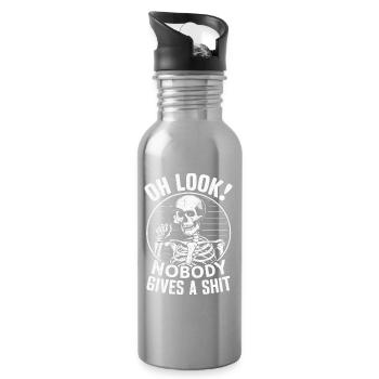 Oh Look Skeleton Nobody Cares Dark Humor Design - Water bottle with straw - silver - Right