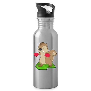 Eichhörnchen Boxer Boxhandschuhe Boxen - Trinkflasche mit integriertem Trinkhalm - Lightsilver - Rechts