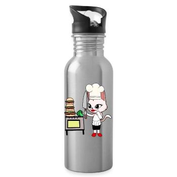 Cat Cook Cook Cooks Cats Hosts - Water bottle with straw - silver - Right