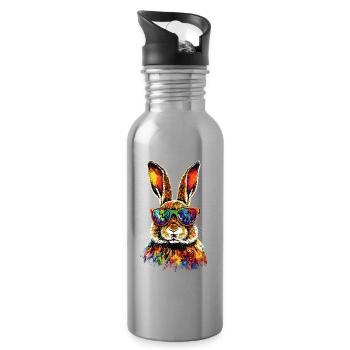 Hase Kaninchen Liebhaber Feldhase Bunny Süße Hasen - Trinkflasche mit integriertem Trinkhalm - Lightsilver - Rechts