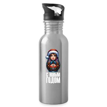 Russian Matryoshka Christmas Russia - Water bottle with straw - silver - Right