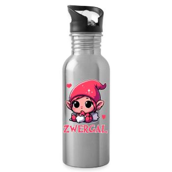 Zwergal - Süßes Design mit Baby-Zwerg - Trinkflasche mit integriertem Trinkhalm - Lightsilver - Rechts