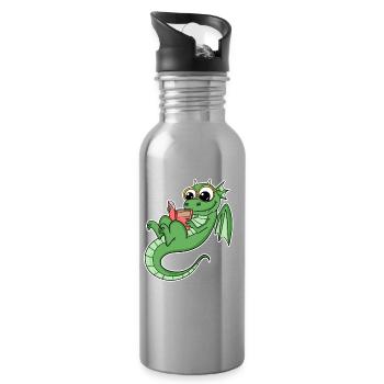 Drache Bücher Buch Lesen - Trinkflasche mit integriertem Trinkhalm - Lightsilver - Rechts