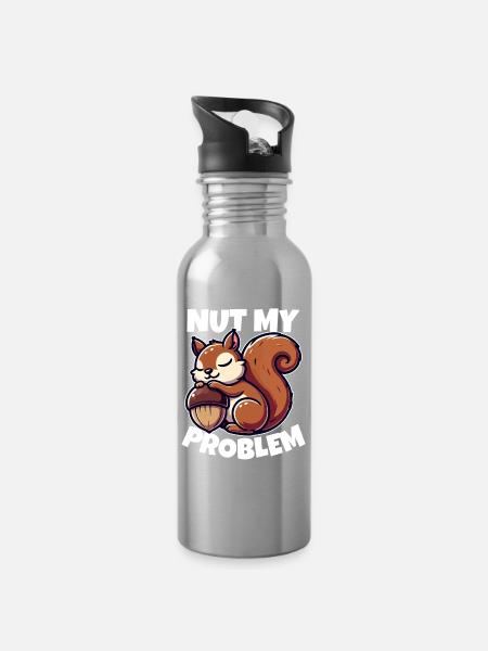 Nut My Problem - Witziges Eichhörnchen-Design - Trinkflasche mit integriertem Trinkhalm - Lightsilver