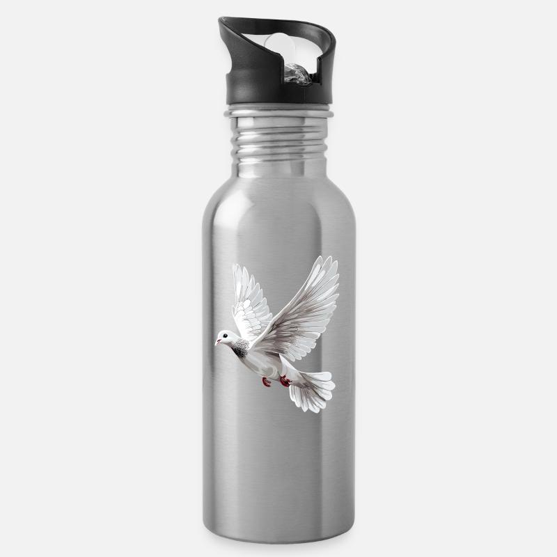 Taube Weiß Frieden Peace Ringeltaube Weiße Tauben - Trinkflasche mit integriertem Trinkhalm - Lightsilver