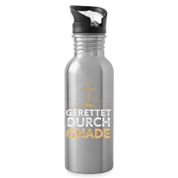 Gerettet durch Gnade Kreuzdesign - Trinkflasche mit integriertem Trinkhalm - Lightsilver - Rechts