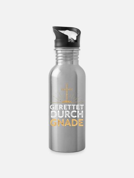 Gerettet durch Gnade Kreuzdesign - Trinkflasche mit integriertem Trinkhalm - Lightsilver
