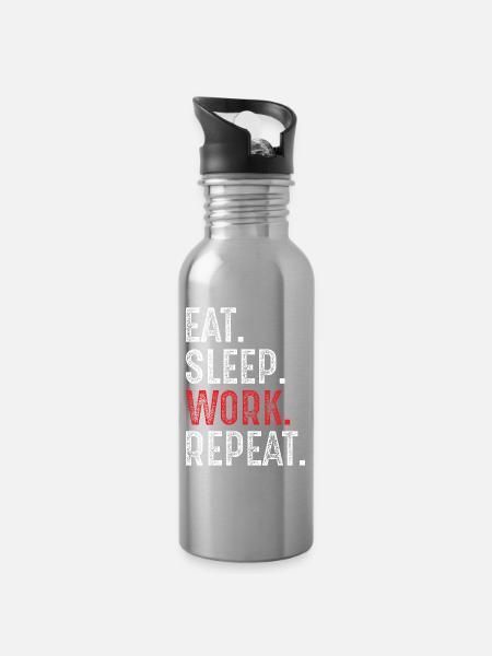 eat sleep work repeat - Trinkflasche mit integriertem Trinkhalm - Lightsilver