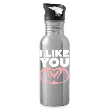 Romantisches Schwanenpaar mit I Like You - Trinkflasche mit integriertem Trinkhalm - Lightsilver - Rechts