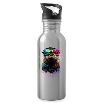 Loutre Loutre de mer Loutre Loutre Martre amour Loutre mignonne - Gourde avec paille intégrée - argent clair - Droite
