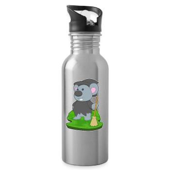 Mouse Witch Broom - Water bottle with straw - silver - Right