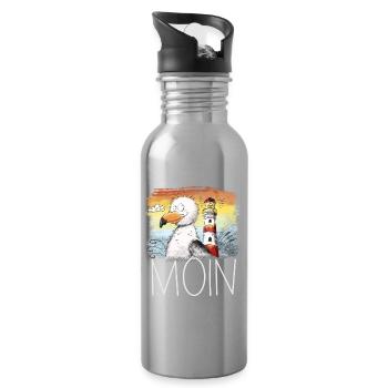 Moin Spruch Möwe Meer Leuchtturm Sonnenuntergang - Trinkflasche mit integriertem Trinkhalm - Lightsilver - Rechts