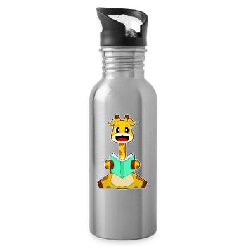 Giraffe Nerd Buch - Trinkflasche mit integriertem Trinkhalm - Lightsilver - Rechts