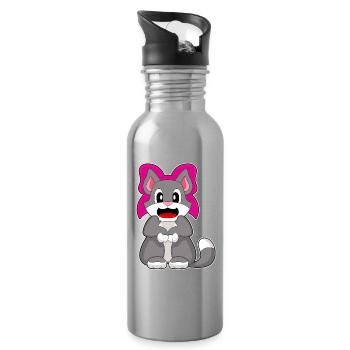 Cat Hair Bow - Water bottle with straw - silver - Right