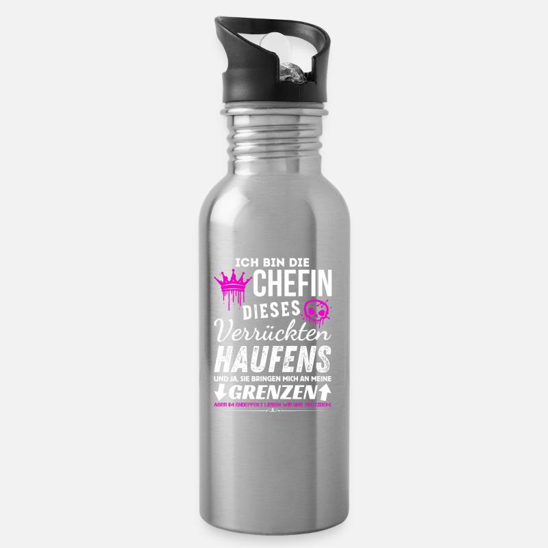 Chefin dieses Verrückten Haufens Chefin Geschenke - Trinkflasche mit integriertem Trinkhalm - Lightsilver