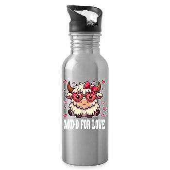 Moo-d for Love - Süße Valentinstags Kuh - Trinkflasche mit integriertem Trinkhalm - Lightsilver - Rechts