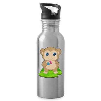 Affe Maler Pinsel Malen - Trinkflasche mit integriertem Trinkhalm - Lightsilver - Rechts