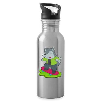 Wolf Skater Skateboard - Water bottle with straw - silver - Right