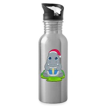 Forfait Noël Hippopotame - Gourde avec paille intégrée - argent clair - Droite