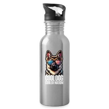 Schäferhund Patriotic Lustiges 4th of July - Trinkflasche mit integriertem Trinkhalm - Lightsilver - Rechts