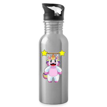 Einhorn Bodybuilder Langhantel Bodybuilding - Trinkflasche mit integriertem Trinkhalm - Lightsilver - Rechts