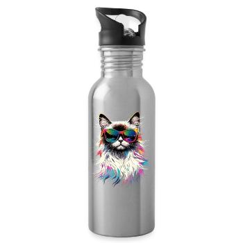 Ragdoll Katze Ragdollkatze Cat Süße Ragdoll Katzen - Trinkflasche mit integriertem Trinkhalm - Lightsilver - Rechts