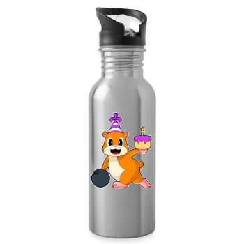 Hamster Geburtstag Bowling - Trinkflasche mit integriertem Trinkhalm - Lightsilver - Rechts